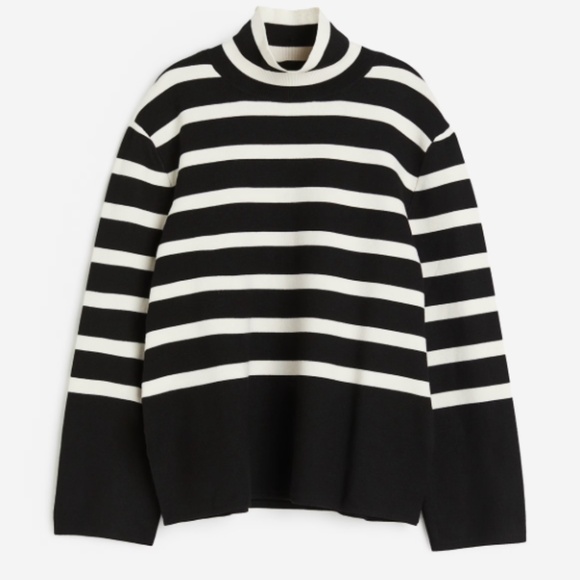 H&M Black & White Striped Mock Turtleneck Sweater – Size M - Picture 1 of 6
